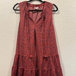 1X Max Studio split neck collar, tiered dress, red